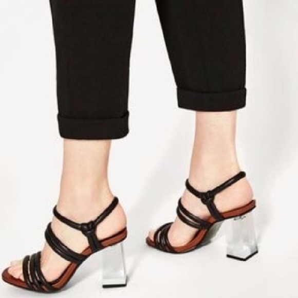 Zara Shoes - Zara Woman Black Leather with Methacrylate Heel Sandals